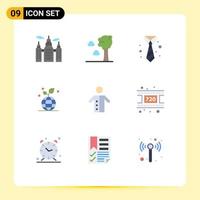 Pack of 9 Modern Flat Colors Signs and Symbols for Web Print Media such as preacher pastor tie monk friendly Editable Vector Design Elements