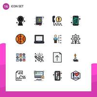 16 concepto de línea llena de color plano para sitios web móviles y aplicaciones dispositivo de teléfono inteligente codificación aplicación comunicación elementos de diseño de vectores creativos editables