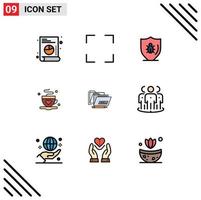 paquete de iconos de vector de stock de 9 signos y símbolos de línea para el archivo de fecha proteger amor café elementos de diseño de vector editables