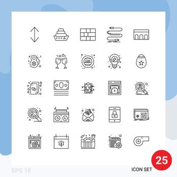 Pack of 25 Modern Lines Signs and Symbols for Web Print Media such as historic architecture security arch sound Editable Vector Design Elements