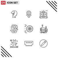 conjunto de 9 iconos de interfaz de usuario modernos signos de símbolos para notificación de dibujo de teléfono inteligente de noticias dibujar elementos de diseño vectorial editables vector