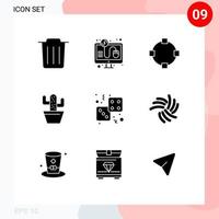 Mobile Interface Solid Glyph Set of 9 Pictograms of gambling casino path dice pot Editable Vector Design Elements