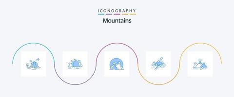 paquete de iconos de montañas azules 5 que incluye colina. sol. paisaje. montaña. paisaje vector