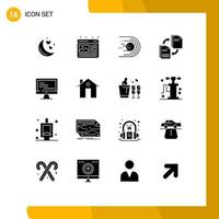 Modern Set of 16 Solid Glyphs Pictograph of copying file asteroid share space Editable Vector Design Elements