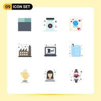 Group of 9 Modern Flat Colors Set for check list online ticket laptop economy Editable Vector Design Elements