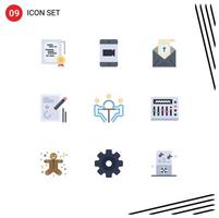 9 User Interface Flat Color Pack of modern Signs and Symbols of business design massege document edit Editable Vector Design Elements