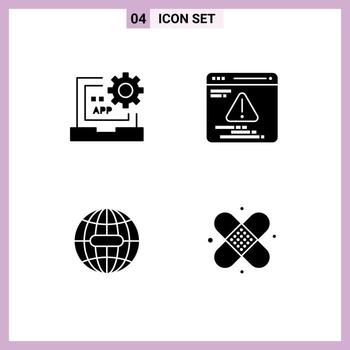 conjunto de 4 glifos sólidos vectoriales en cuadrícula para elementos de diseño vectorial editables de Internet web de desarrollo global de aplicaciones vector