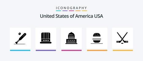 Usa Glyph 5 Icon Pack Including hokey. american. usa. eat. usa. Creative Icons Design vector