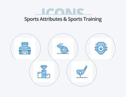 atributos deportivos y entrenamiento deportivo blue icon pack 5 diseño de iconos. deporte. entrenador. golf. estadio. juego vector