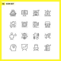 Modern Set of 16 Outlines Pictograph of offer lotus graph sauna video Editable Vector Design Elements