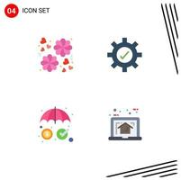 4 Universal Flat Icon Signs Symbols of flower protection gear insurance house Editable Vector Design Elements