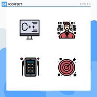 Stock Vector Icon Pack of 4 Line Signs and Symbols for coding media development programmer advertise Editable Vector Design Elements