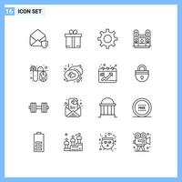 16 User Interface Outline Pack of modern Signs and Symbols of cash pay security click spotlight Editable Vector Design Elements