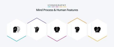 Mind Process And Human Features 25 Glyph icon pack including eco mind. head. conflict. thoughts . time vector