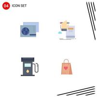 conjunto moderno de 4 iconos planos pictograma de compras de gas de identidad mapas de aprendizaje elementos de diseño vectorial editables vector