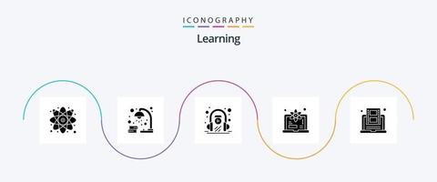Learning Glyph 5 Icon Pack Including education. learn. study. degree. play vector