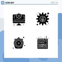 Modern Set of 4 Solid Glyphs and symbols such as computer food gear plant time Editable Vector Design Elements