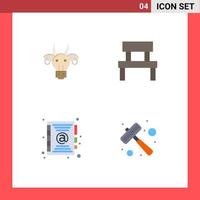 conjunto de 4 paquetes de iconos planos comerciales para el parque de adornos muebles indios libro elementos de diseño vectorial editables vector