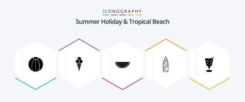 paquete de iconos de 25 glifos de playa que incluye jugo. playa. melón. surf. Deportes vector