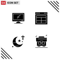 Universal Icon Symbols Group of 4 Modern Solid Glyphs of computer website imac interface religious Editable Vector Design Elements