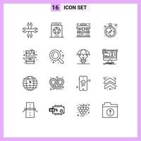 Universal Icon Symbols Group of 16 Modern Outlines of energy barrel architecture navigation compass Editable Vector Design Elements