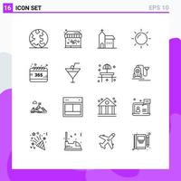 Pictogram Set of 16 Simple Outlines of selection all christian sun nature Editable Vector Design Elements