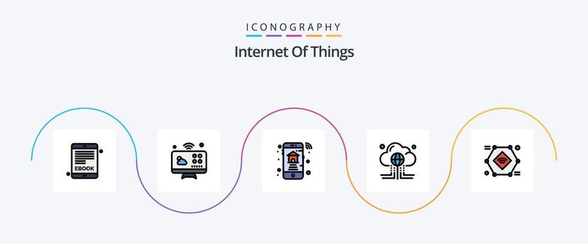 Internet Of Things Line Filled Flat 5 Icon Pack Including iot. internet. smart. global. computing vector