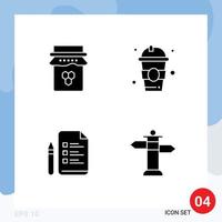 Pictogram Set of 4 Simple Solid Glyphs of breakfast file sweet juice pen Editable Vector Design Elements