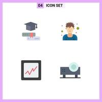 Mobile Interface Flat Icon Set of 4 Pictograms of books graph graduation man powerpoint presentation Editable Vector Design Elements