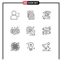 9 User Interface Outline Pack of modern Signs and Symbols of stock party basketball spinning night sport Editable Vector Design Elements