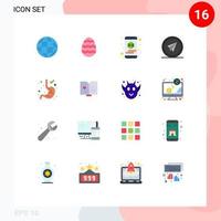 Universal Icon Symbols Group of 16 Modern Flat Colors of digestion paper cell phone launch airplane Editable Pack of Creative Vector Design Elements