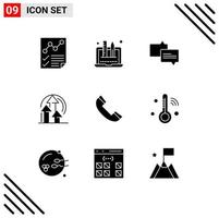 Set of 9 Vector Solid Glyphs on Grid for contact product graphic performance management Editable Vector Design Elements