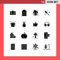 Modern Set of 16 Solid Glyphs and symbols such as drying sweets trash marshmallow music Editable Vector Design Elements