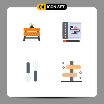 4 iconos planos universales establecidos para aplicaciones web y móviles barrera cena proceso cerrado restaurante elementos de diseño vectorial editables vector