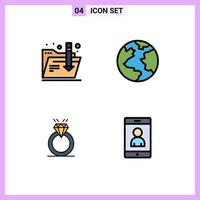 Universal Icon Symbols Group of 4 Modern Filledline Flat Colors of download marriage earth ring mobile Editable Vector Design Elements