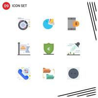 Set of 9 Modern UI Icons Symbols Signs for euro labor diagram flag dollar Editable Vector Design Elements