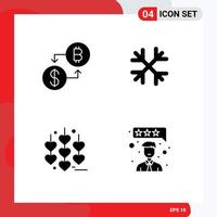 4 Solid Glyph concept for Websites Mobile and Apps currency love payment winter customer satisfaction Editable Vector Design Elements