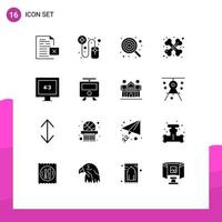 User Interface Pack of 16 Basic Solid Glyphs of aspect ratio medical baby health lollipop Editable Vector Design Elements