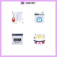 Group of 4 Modern Flat Icons Set for lock code report hosting front end development Editable Vector Design Elements