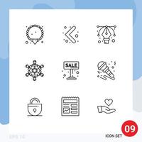 Universal Icon Symbols Group of 9 Modern Outlines of sign advertise tool sale games Editable Vector Design Elements