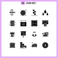 Group of 16 Modern Solid Glyphs Set for ui grid forest wet drops Editable Vector Design Elements