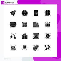 User Interface Pack of 16 Basic Solid Glyphs of paper document navigation phone favorite Editable Vector Design Elements