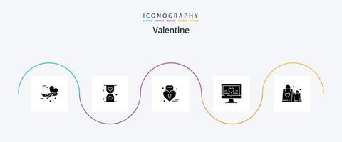 Valentine Glyph 5 Icon Pack Including louck. day. heart. valentines. waiting vector