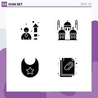 Group of 4 Solid Glyphs Signs and Symbols for efficiency bib mosque moon attached document Editable Vector Design Elements