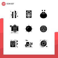 Editable Vector Line Pack of 9 Simple Solid Glyphs of sun website movember technology progress Editable Vector Design Elements