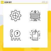 Set of 4 Modern UI Icons Symbols Signs for business service cake customer black friday Editable Vector Design Elements