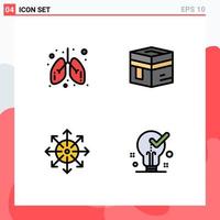 Set of 4 Vector Filledline Flat Colors on Grid for care ads medical islam media Editable Vector Design Elements
