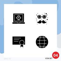 Pack of 4 creative Solid Glyphs of app diploma rocket costume globe Editable Vector Design Elements