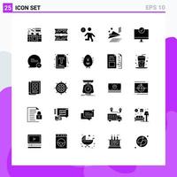 25 User Interface Solid Glyph Pack of modern Signs and Symbols of devices computers fast plane airplane Editable Vector Design Elements