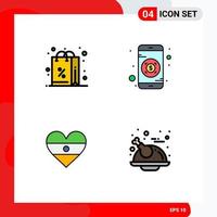 4 Thematic Vector Filledline Flat Colors and Editable Symbols of discount heart shopping mobile holiday Editable Vector Design Elements